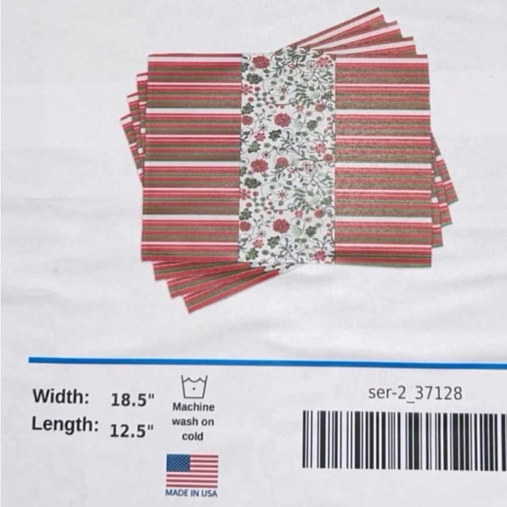 Holiday Placemats with Horizontal Stripes & Vertical Floral Center. Set of 4 New